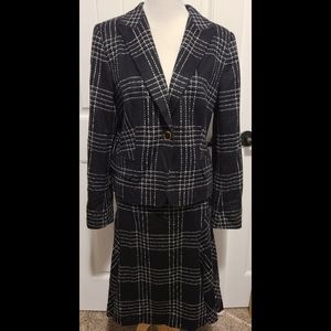 Escada virgin wool angora skirt suit black white plaid 44 46 12 blazer jacket